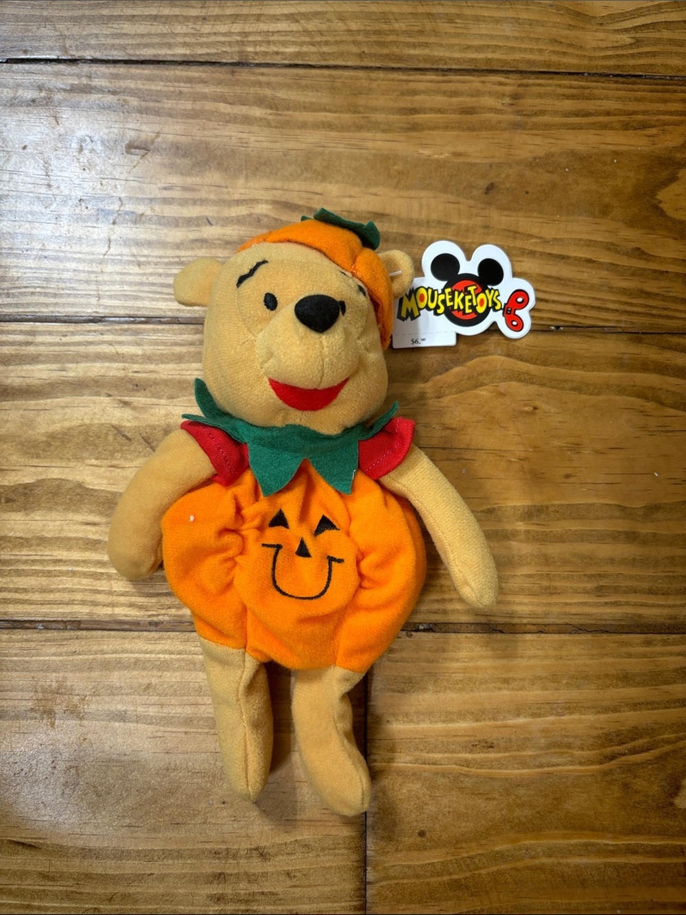 NWT Disney Pumpkin Pooh Mini Bean Bag Plush Vintage Mouseketoys Stain Shown